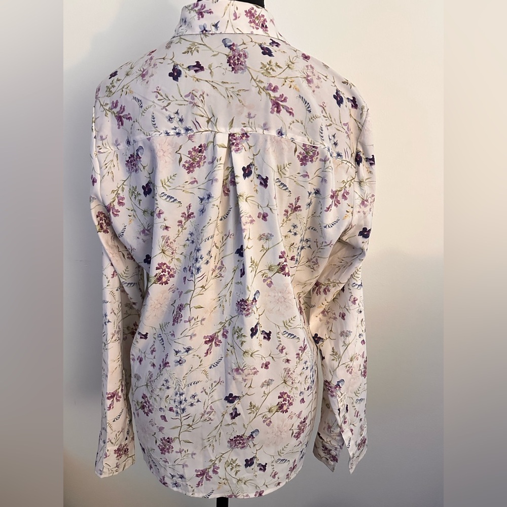 Express Cream and Purple Floral Button Down PORTIFINO Shirt Sz M